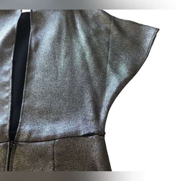 H&M Ladies Black & Silver Glitter Slit Cap Sleeve Fitted New Years Eve Dress - Picture 10 of 11